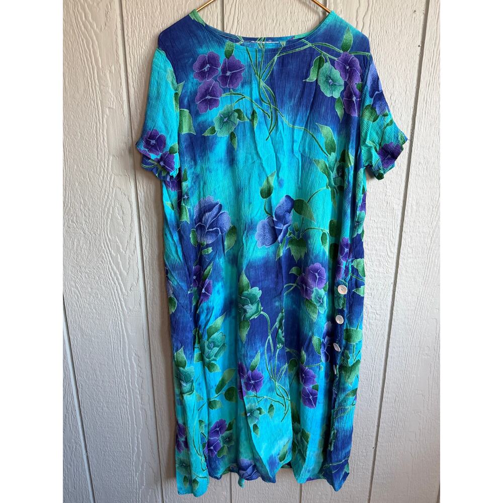 Vintage Hawaii Tropical Flowers Seashell Maxi Dress